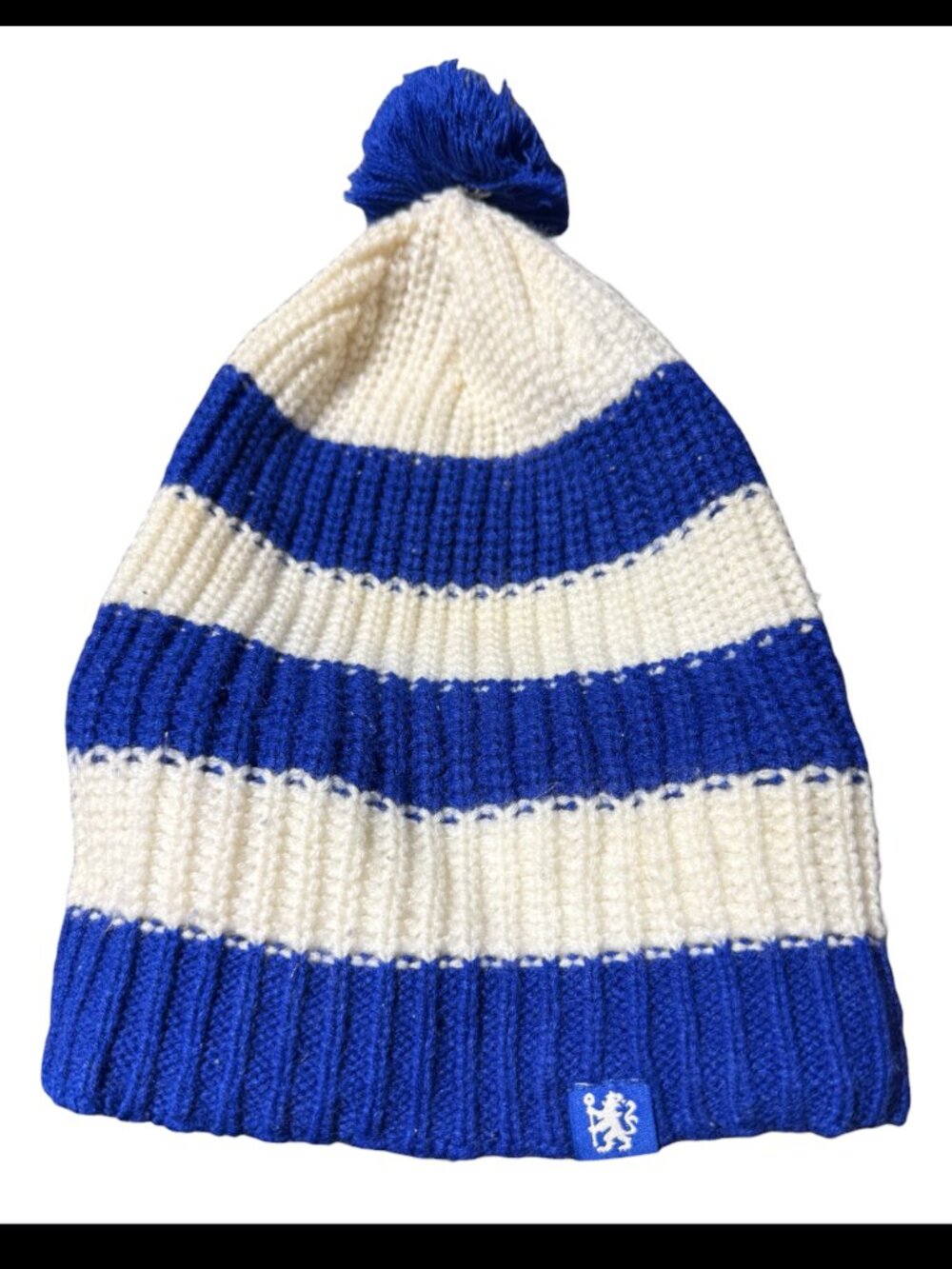 Chelsea FC Blue Pom Striped Knit Beanie Hat Adult Size